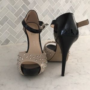Studded peep toe heels